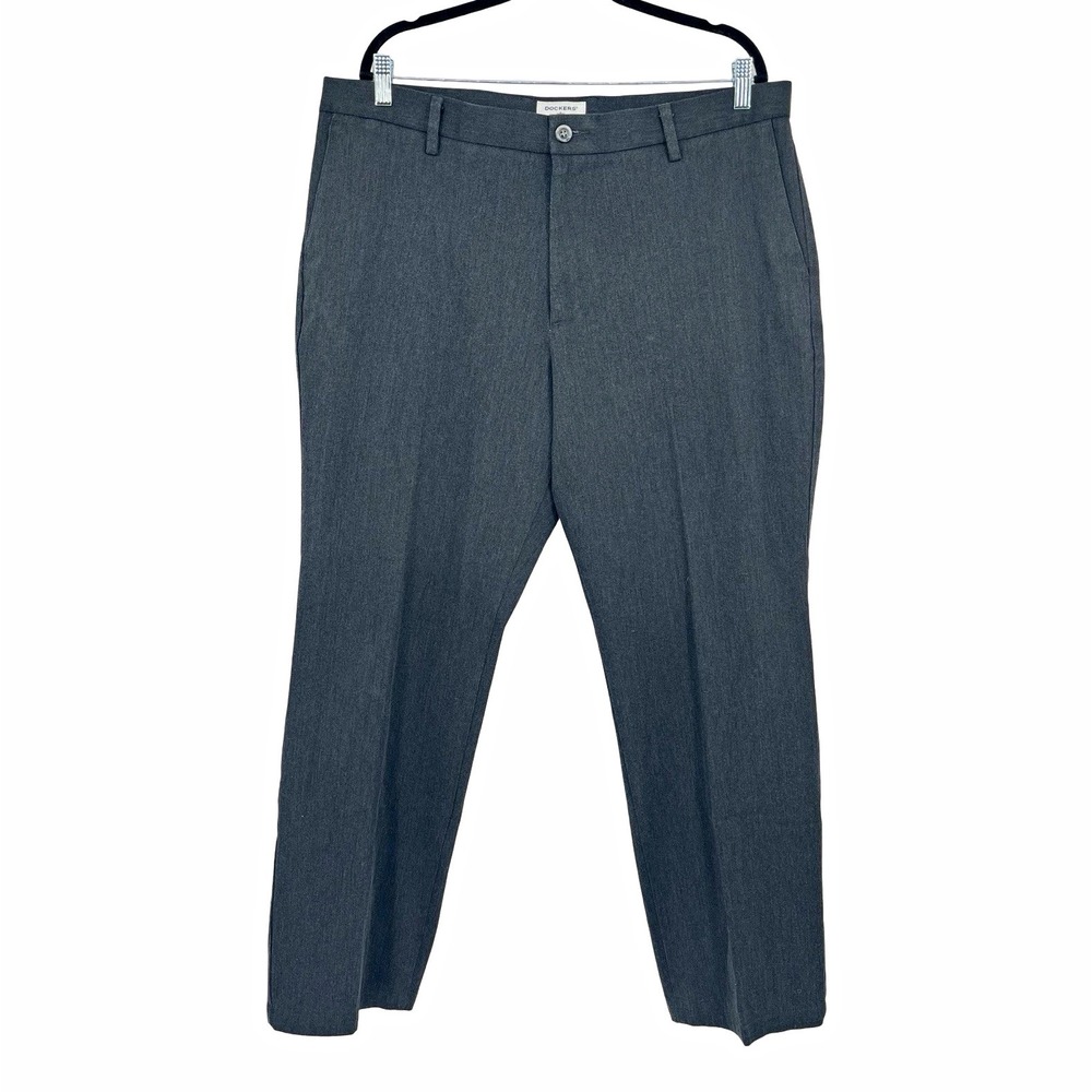 Dockers Men's Gray Dress Pants W38 Regular Straight Leg Flat Front Stretch